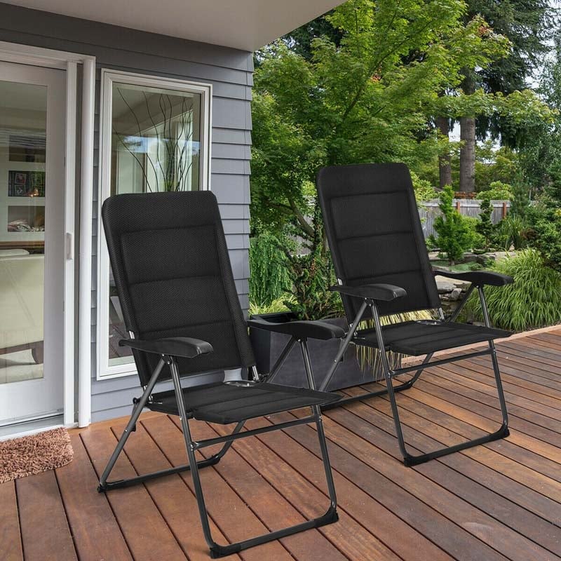 2 Pack Folding Patio Chairs, 7 Position Adjustable Outdoor Sling Recliner Camping Chairs
