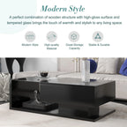 JQCX Modern Coffee Table With Tempered Glass, High-Gloss UV Surface And 2-Tier Storage