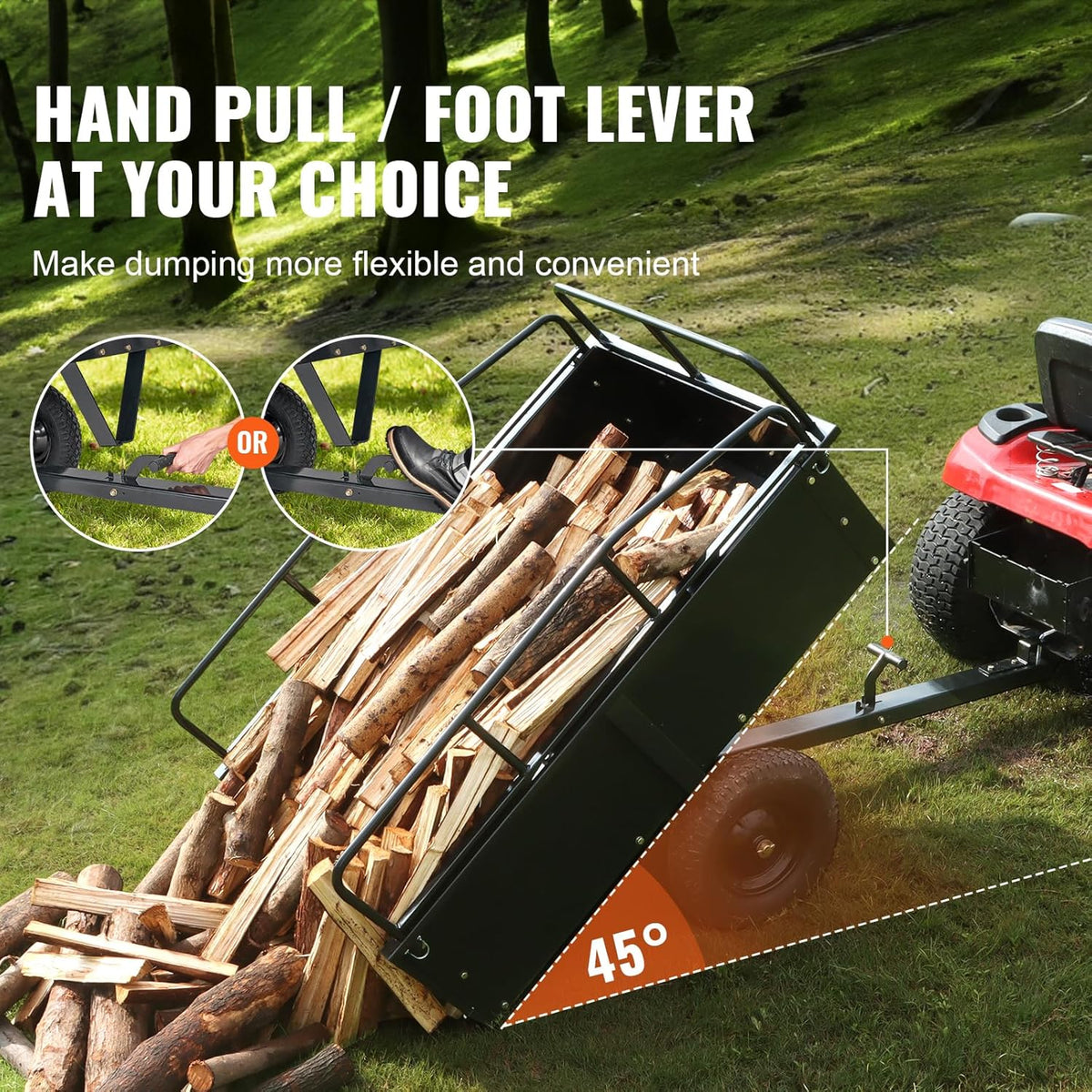 VEVOR Steel ATV Dump Cart, 750 lbs, 15 Cubic Feet - Garden Utility Trailer