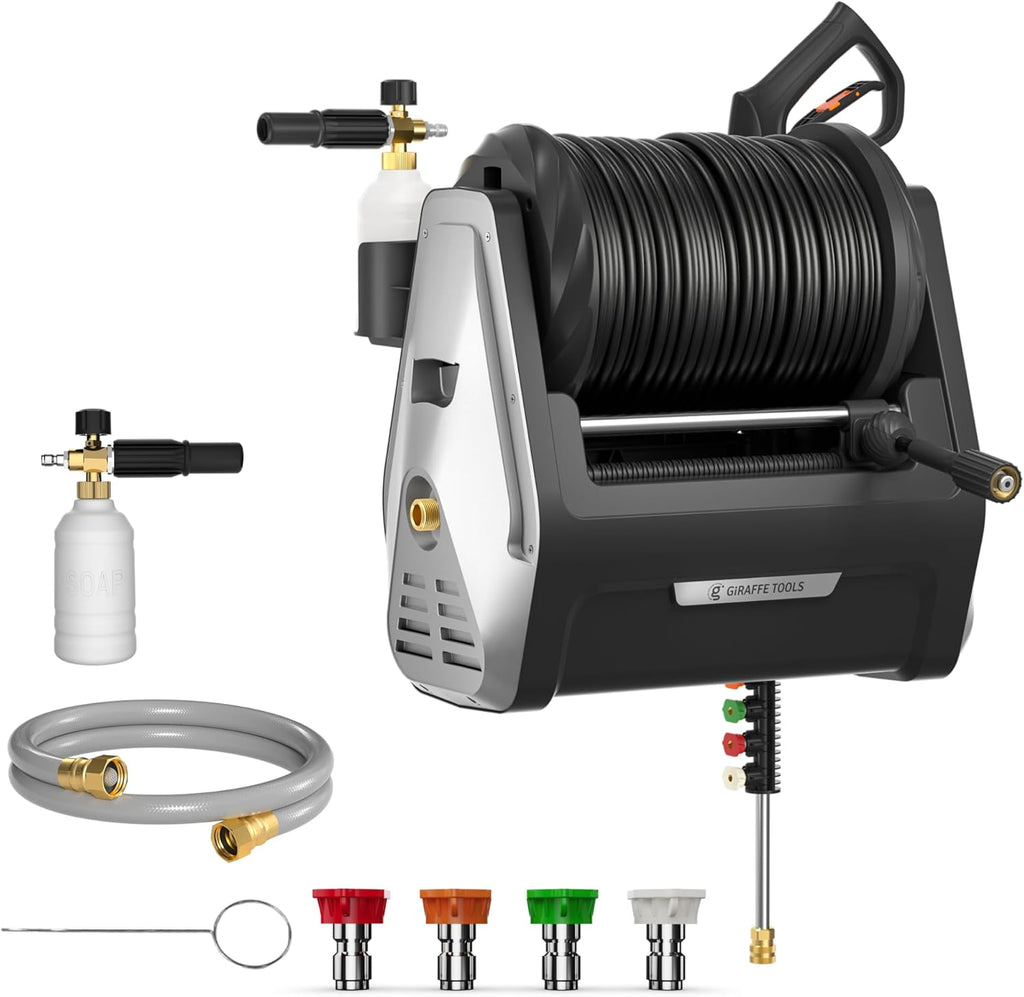 Giraffe Tools Wall Mounted Electric Pressure Washer, 1800W, 2900 PSI, 2.2 GPM, 100 ft Hose, 5 Nozzles