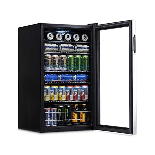 NewAir Beverage Refrigerator Cooler, 126 Cans, Stainless Steel, Right Hinge Glass Door - AB-1200