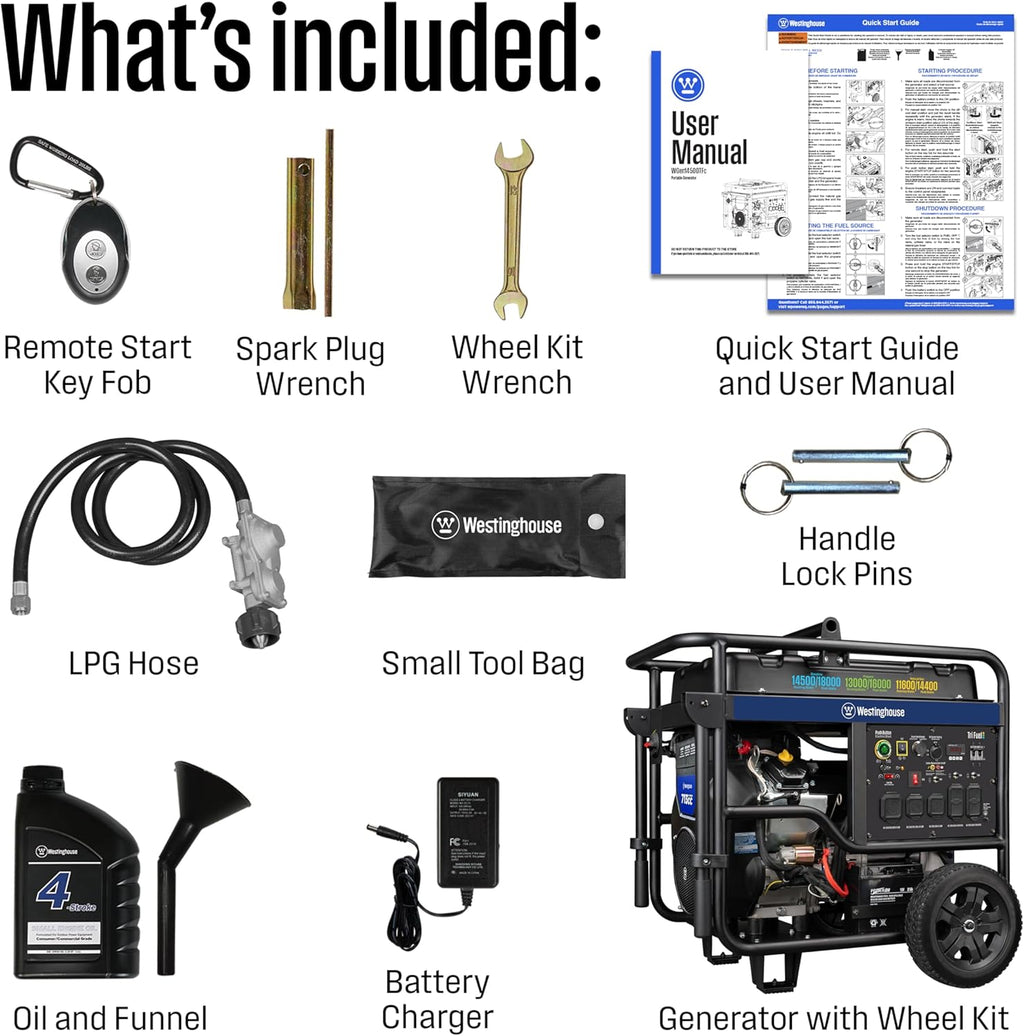 Westinghouse Tri-Fuel Portable Generator 18 000 Peak Watt - WGen14500TFc