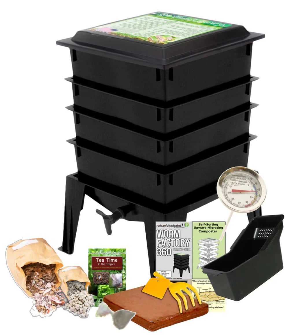 Nature's Footprint Composter Bin, 4 Trays, Black - Worm Factory 360