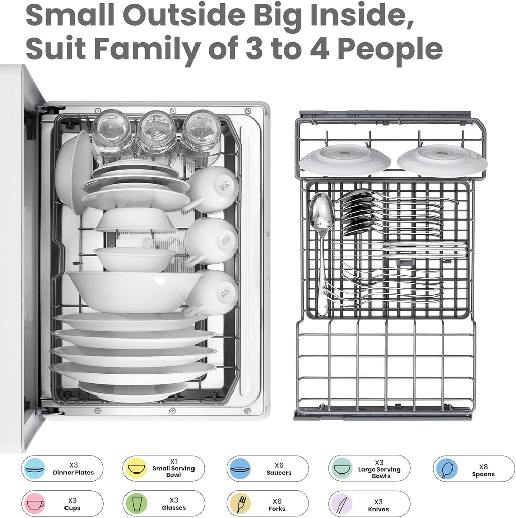 COMFEE' Portable Countertop Dishwasher, 5L Built-In Water Tank, 6 Programs, White - CDC17P0AWB