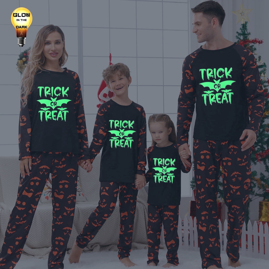 DAKIMOE Halloween Pajamas Family Matching Glow In The Dark Halloween Print Long Sleeve PJs Set Outfits 2 Pieces Cotton Loungewear Sleepwear for Adult Men Women Kids Toddler, Mom-M