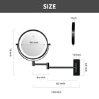 8 Inch Round Wall-Mounted Makeup Mirror, Rechargeable, 1X/10X Magnification, 3-Color LED Lights