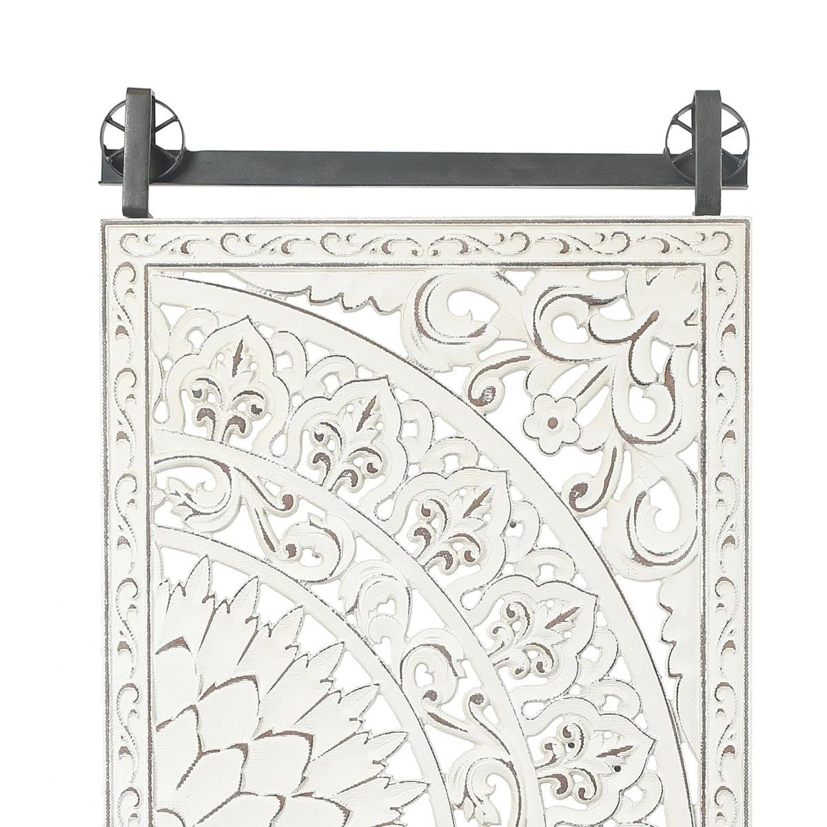 Set Of 2 Distressed Ivory White Wood Flower Wall Art With Black Accents - 33.1in H x 14.6in W