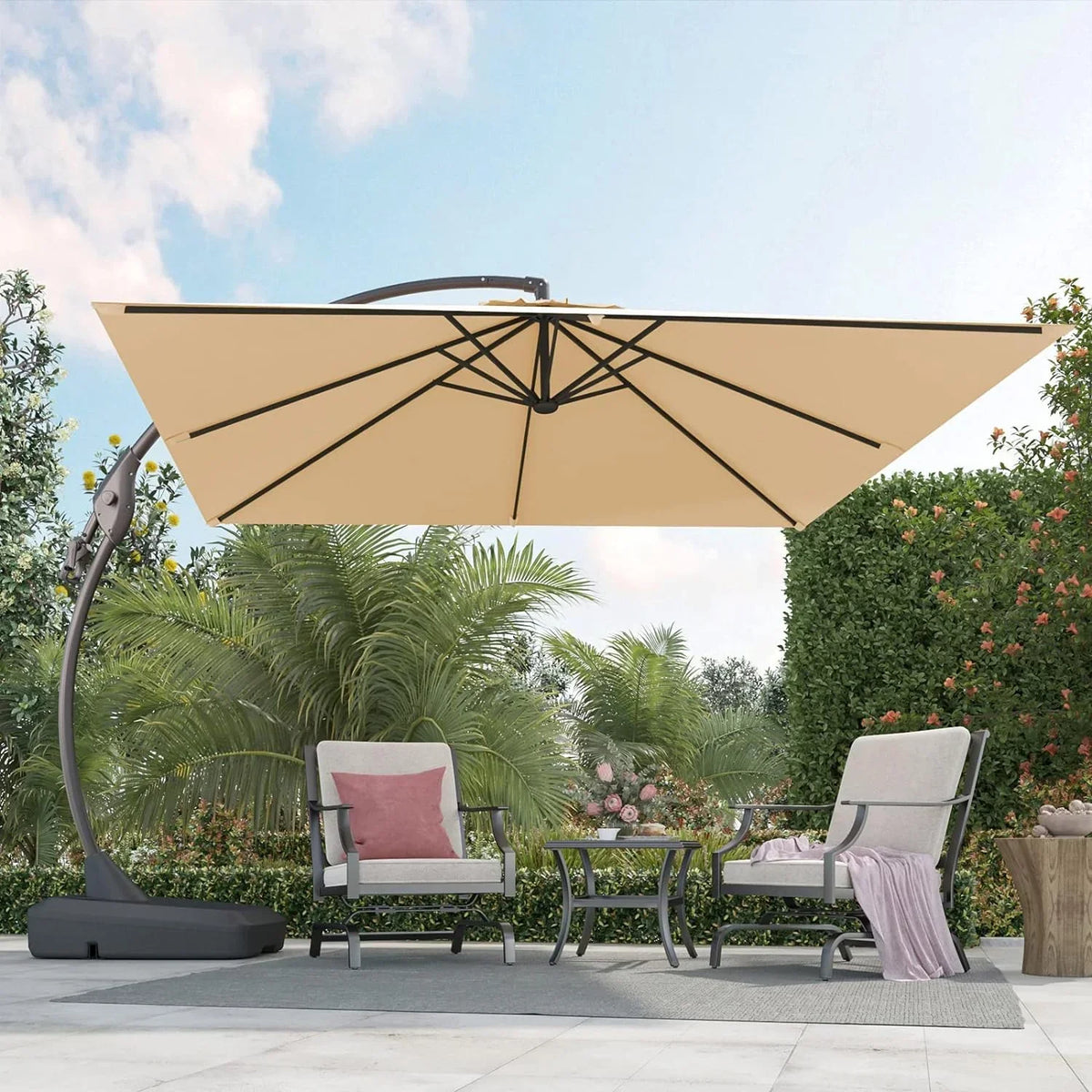 Grand Patio 10x10 ft Deluxe Aluminium Offset Umbrella With Base, Champagne - Napoli