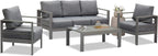 Superjoe Outdoor Patio Sofa 3 Seats Gray Aluminum With Dark Grey Cushions