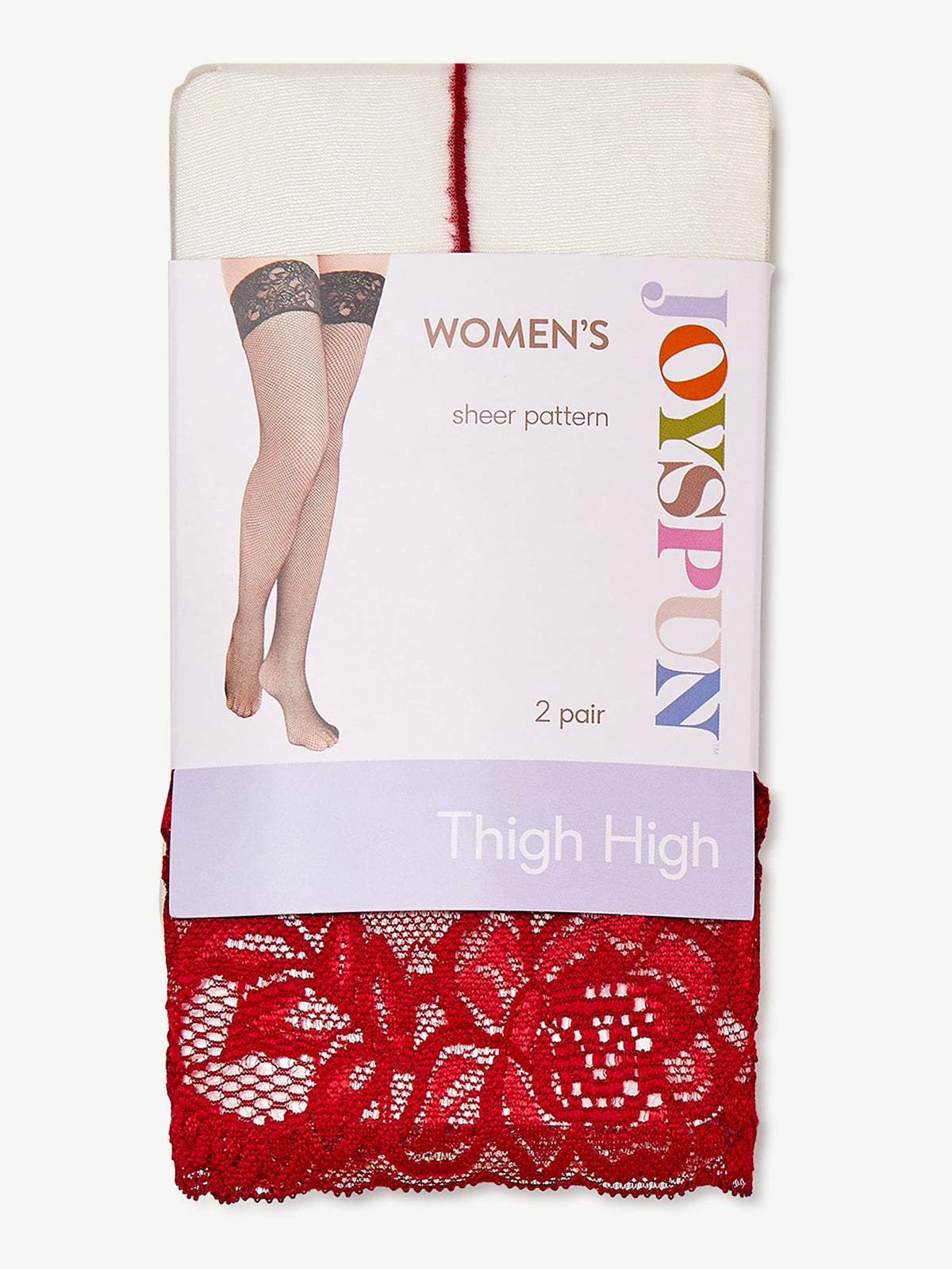 Joyspun Women's Lace Top Back Seam Thigh High Stockings, 2-Pack