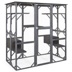 Outdoor Wooden Cat Catio Enclosure, 71 x 38 x 71 in, 7 Platforms, Grey