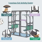 Outdoor Wooden Cat Catio Enclosure, 71 x 38 x 71 in, 7 Platforms, Grey