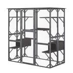 Outdoor Wooden Cat Catio Enclosure, 71 x 38 x 71 in, 7 Platforms, Grey