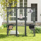 Outdoor Wooden Cat Catio Enclosure, 71 x 38 x 71 in, 7 Platforms, Grey