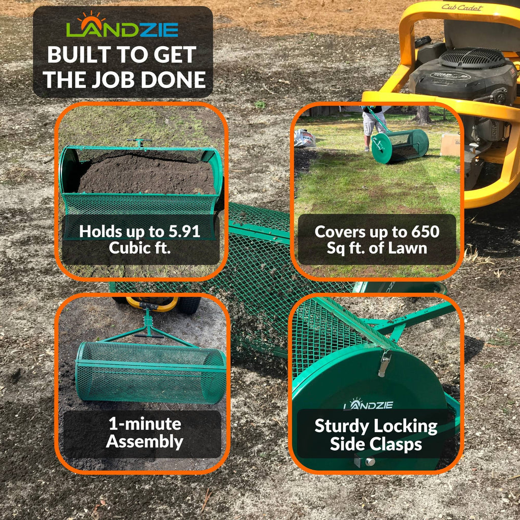 Landzie 24-Inch Walk-Behind Compost Spreader With Metal Mesh Basket