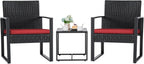 3-Piece Patio Wicker Conversation Set With Coffee Table - Black