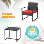 3-Piece Patio Wicker Conversation Set With Coffee Table - Black