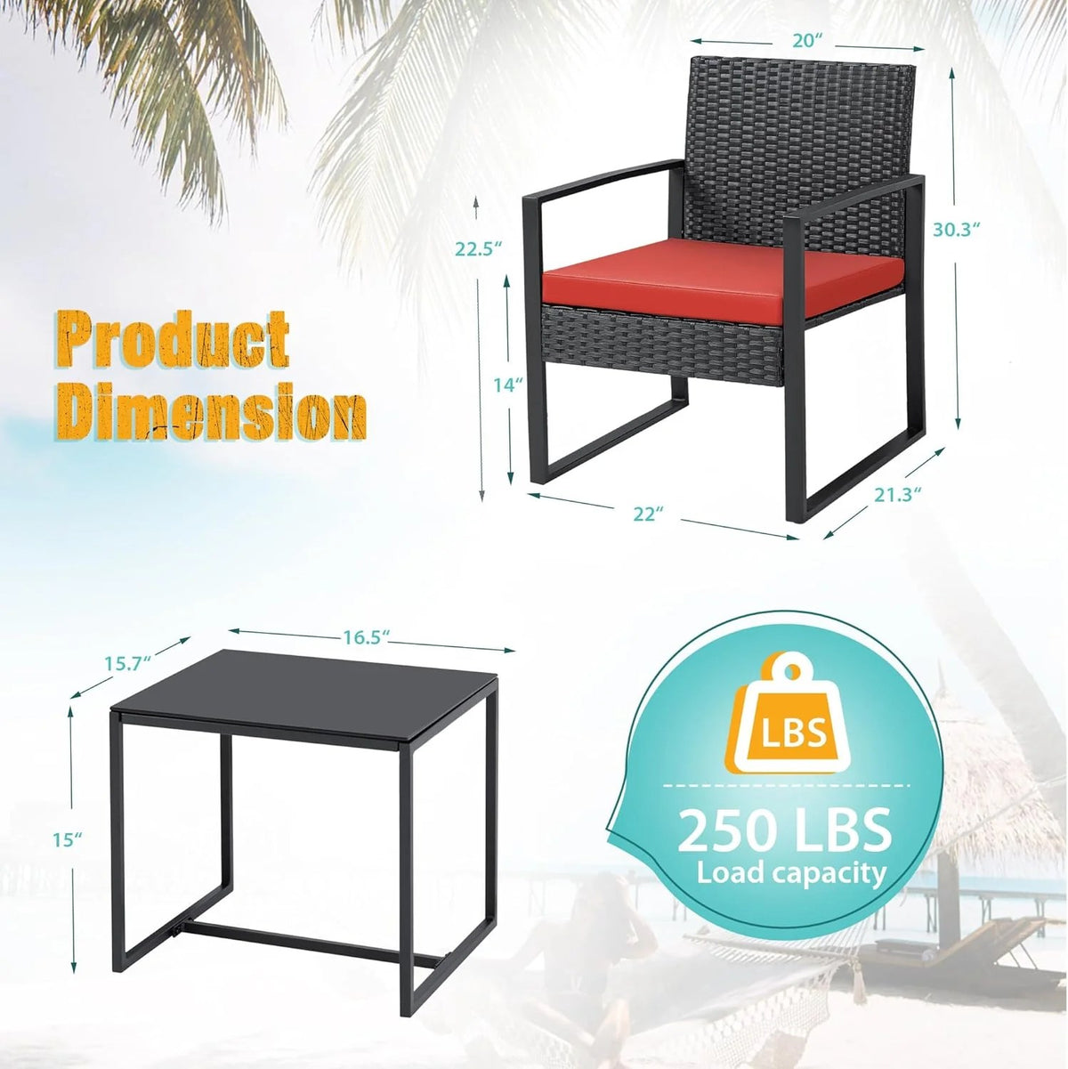 3-Piece Patio Wicker Conversation Set With Coffee Table - Black