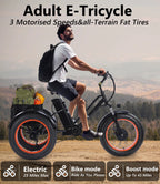YEBEI Folding Electric Tricycle for Adults, 500W Motor, 48V15AH Lithium Battery, 20 x 4.0 in Fat Tires