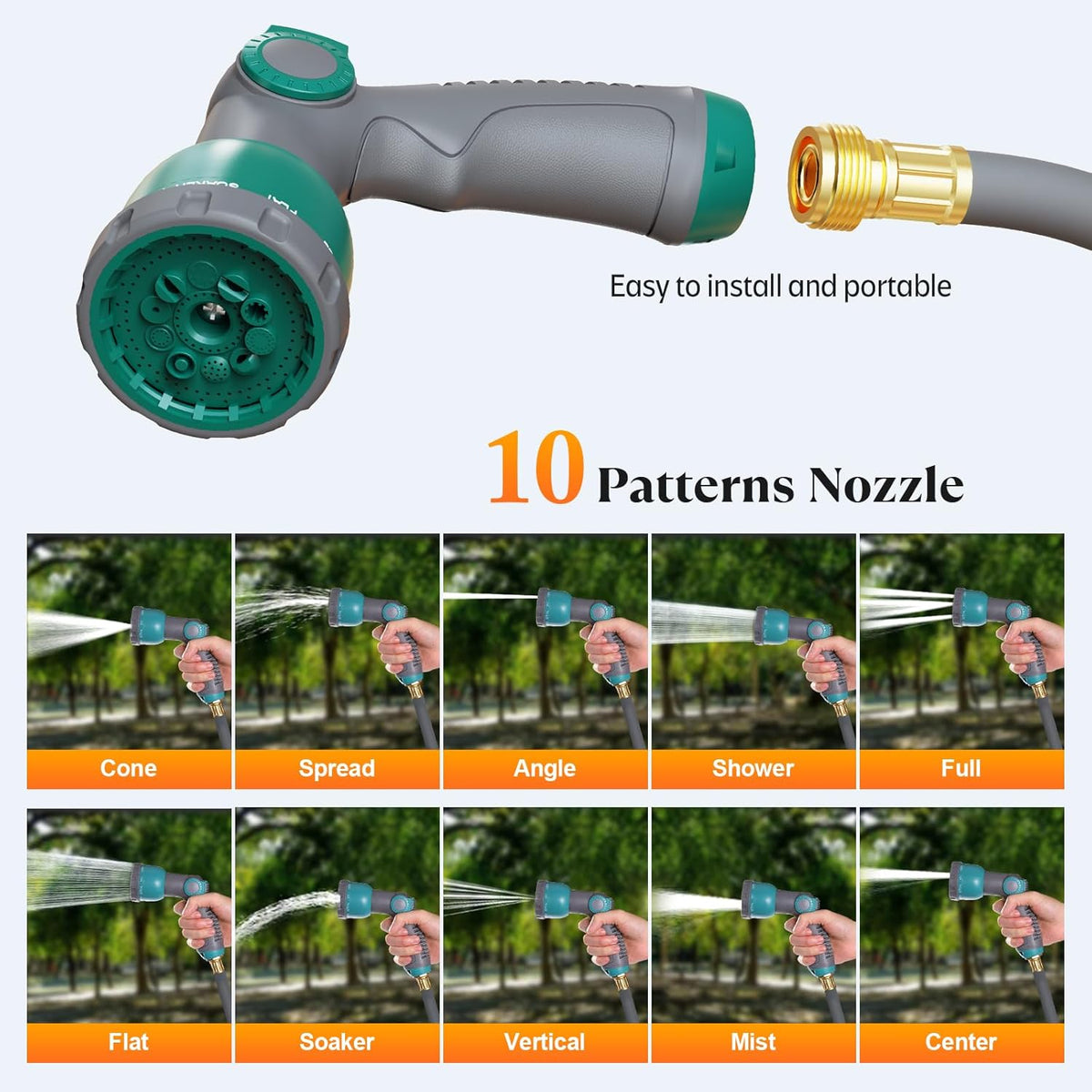 GILBEST Retractable Garden Hose Reel, 100 ft x 5/8 in, Green, 10-Function Nozzle