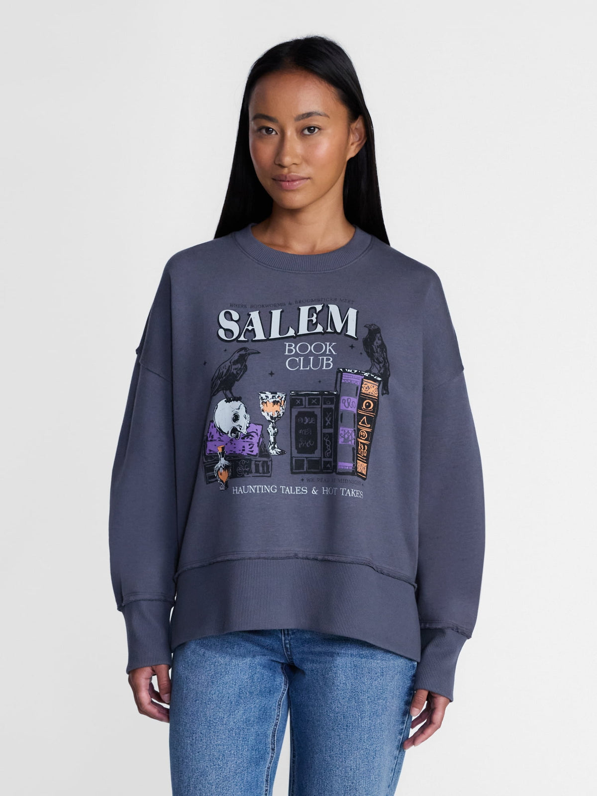 Women's Halloween Salem Book Club Graphic Fleece from Way to Celebrate, Sizes S-4X