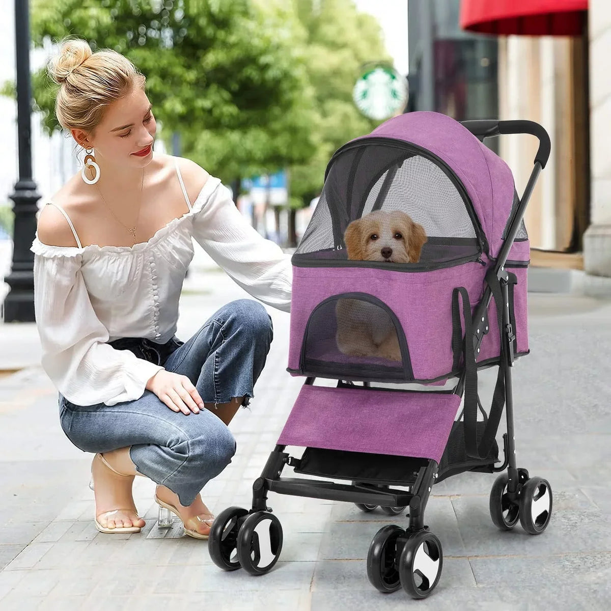 YRLLENSDAN 3-in-1 Pet Stroller With Detachable Carrier And 4 Wheels