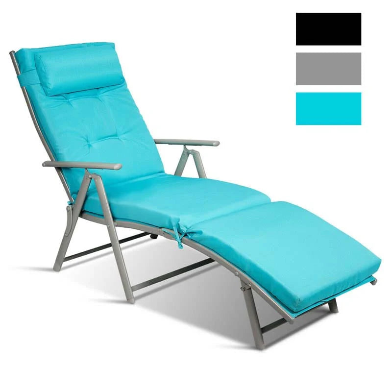 7 Position Folding Outdoor Chaise Lounge Chair With Cushion And Pillow