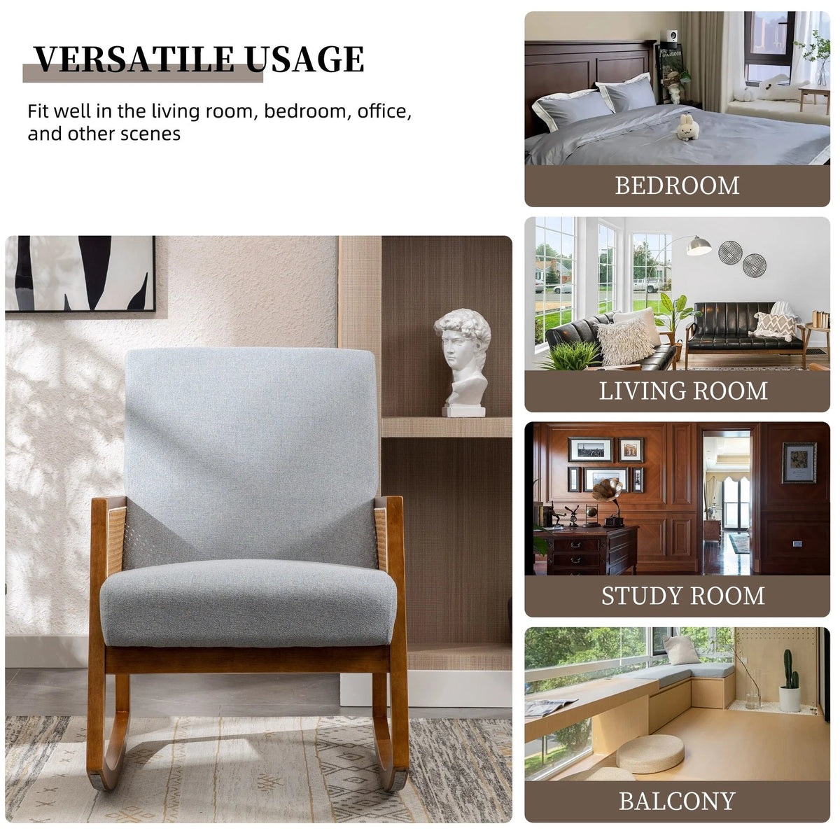 Upholstered Tall Back Gliding Rocking Armchair