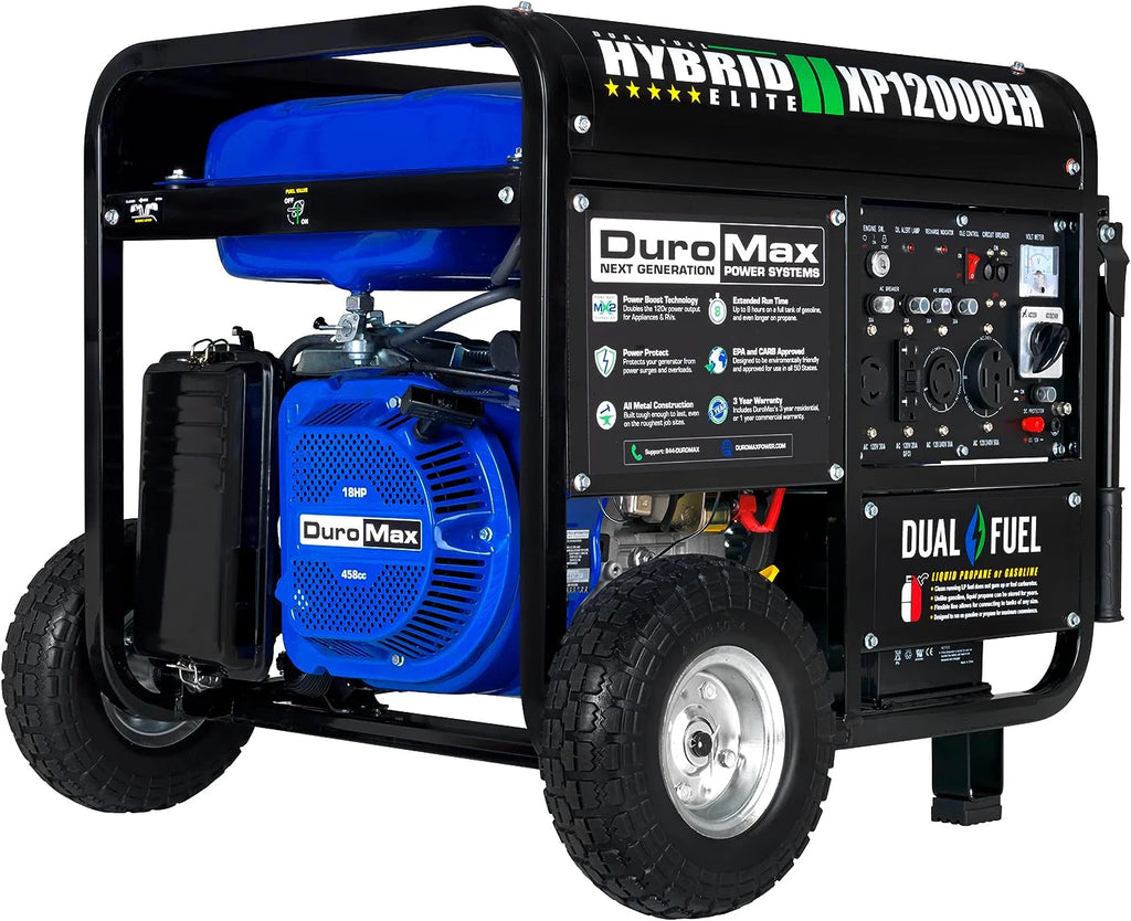 DuroMax Dual Fuel Generator 12,000W Gas/Propane, 457cc 4-Stroke - XP12000EH