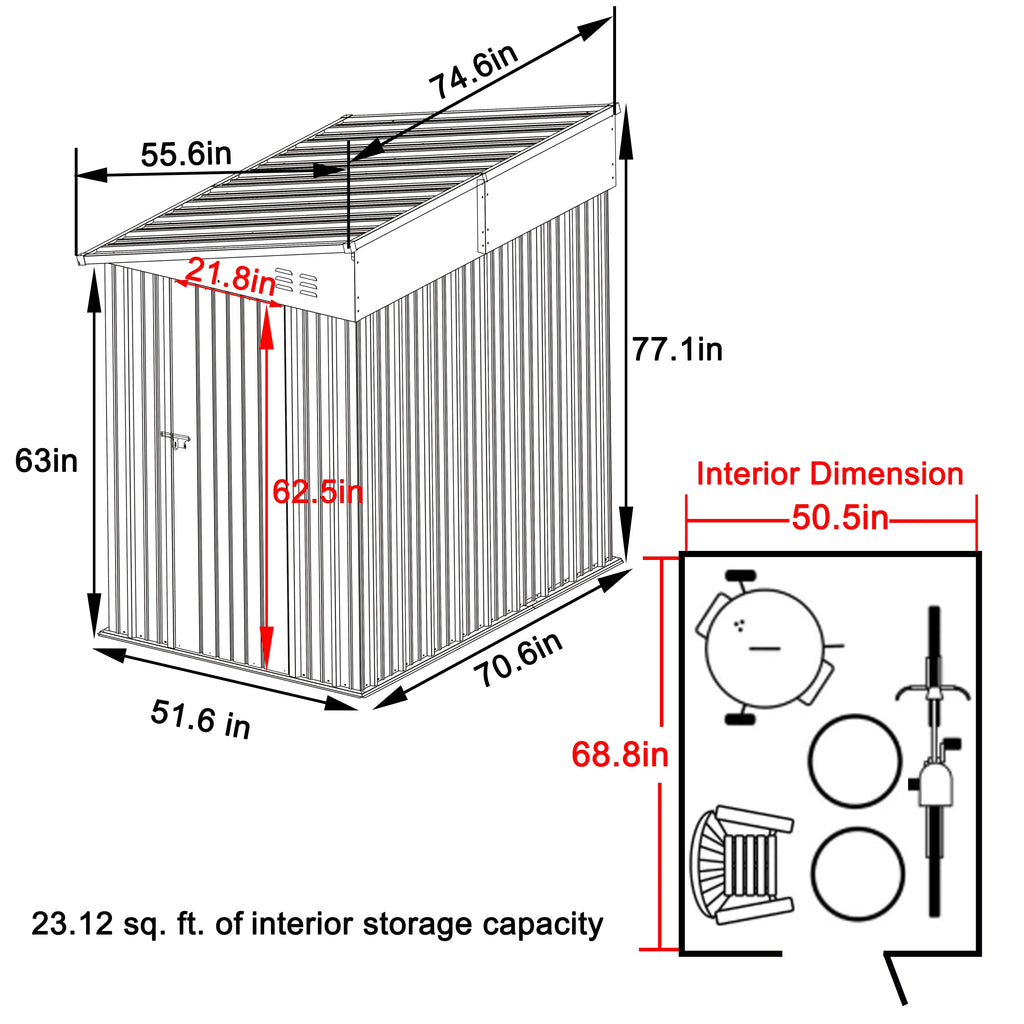 VEIKOUS Outdoor Lean-To Storage Shed 8' x 4', Grey