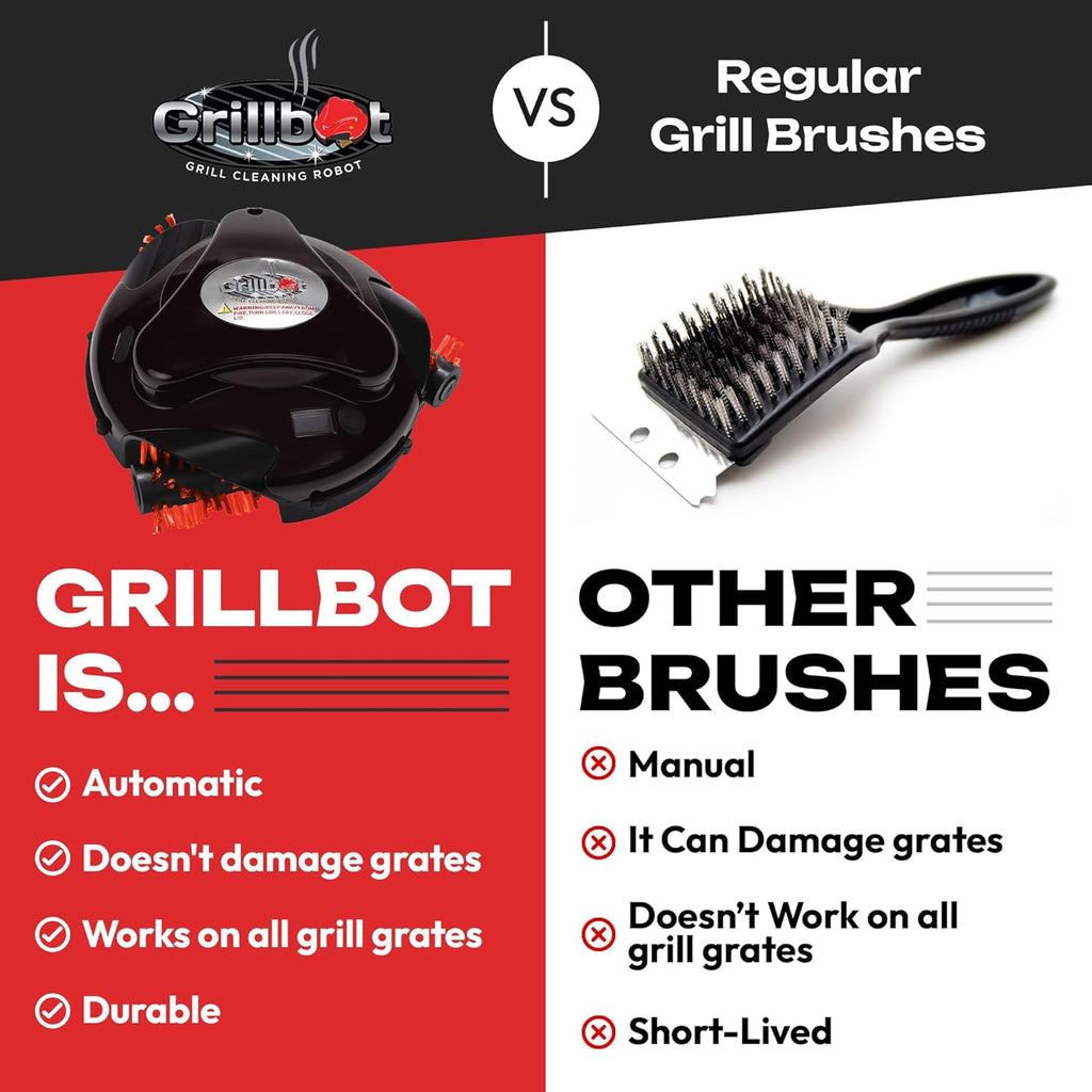 Grillbot Automatic Grill Cleaning Robot With Nylon Brushes, Black, Carry Case