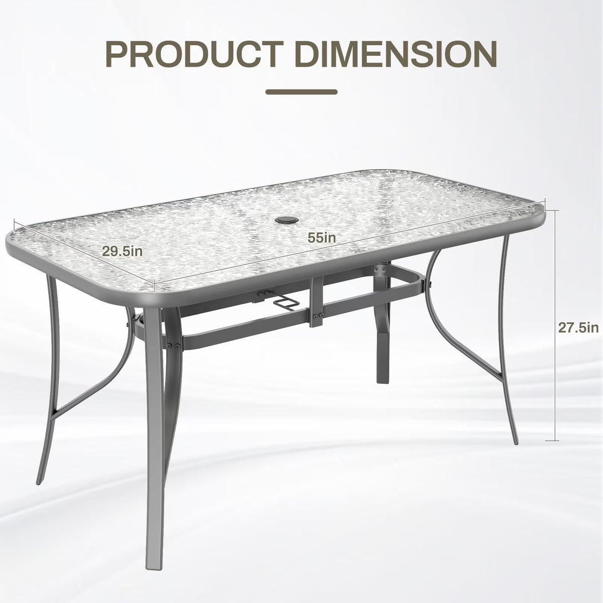 Arlopu Rectangular Patio Dining Table With 5mm Tempered Glass Top