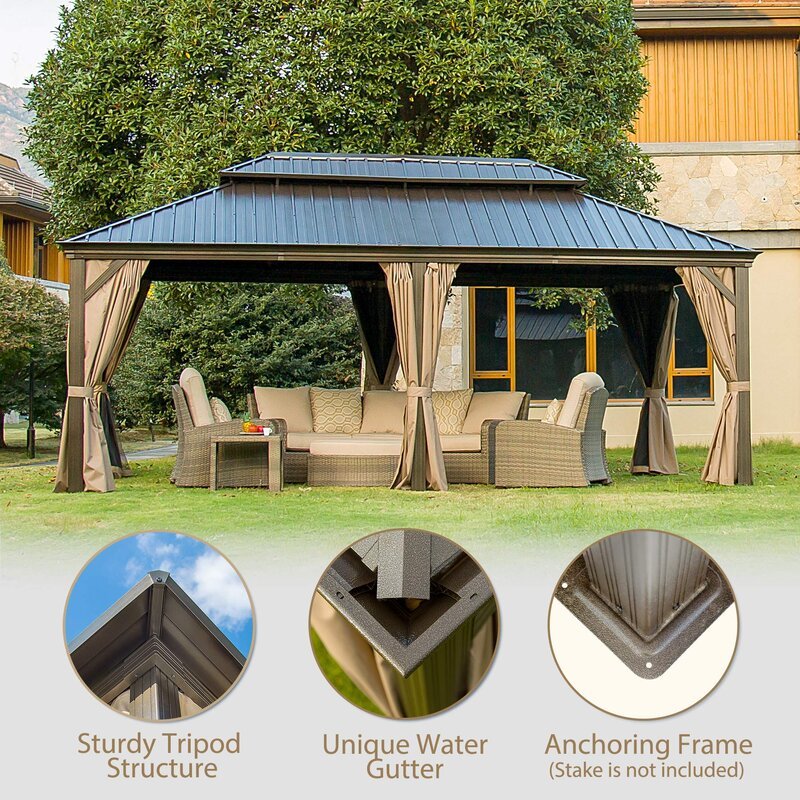 Calaro Galvanized Steel Patio Gazebo, 19.5 Ft. W x 11 Ft. D