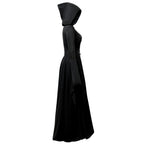 Dark Mage Hooded Robe for Women Halloween Witch Costume with Flared Sleeves & Fitted Bodice