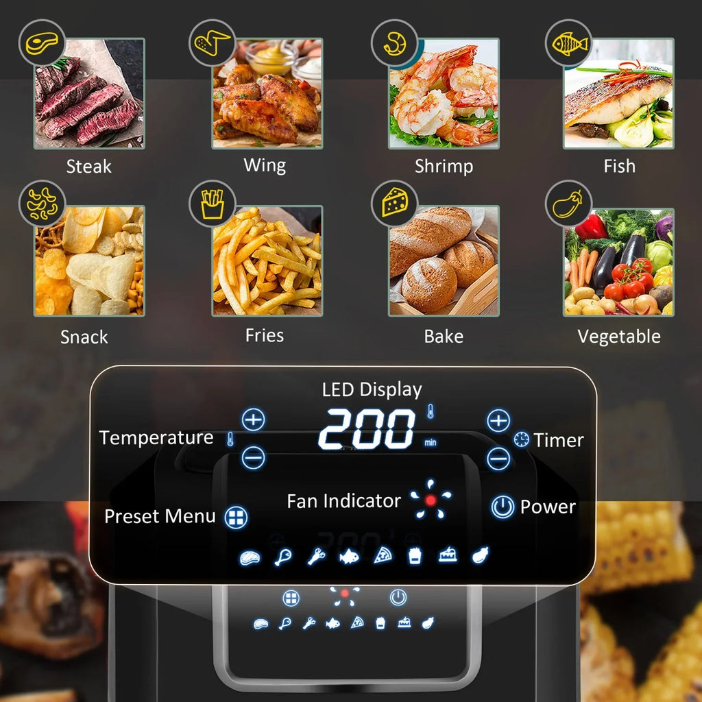 GVJMTKP Air Fryer 1700W 6.9 Quart With Digital Display And Nonstick Basket - Black