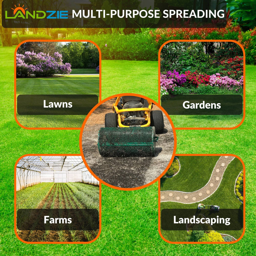 Landzie 24-Inch Walk-Behind Compost Spreader With Metal Mesh Basket