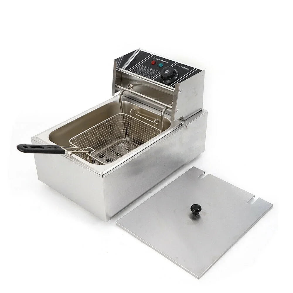 Electric Deep Fryer 6L/6.3QT Stainless Steel Countertop 1700W Single Tank