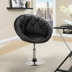 HOMEZY Tufted Swivel Vanity Chair, Black - Height Adjustable, 360-Degree