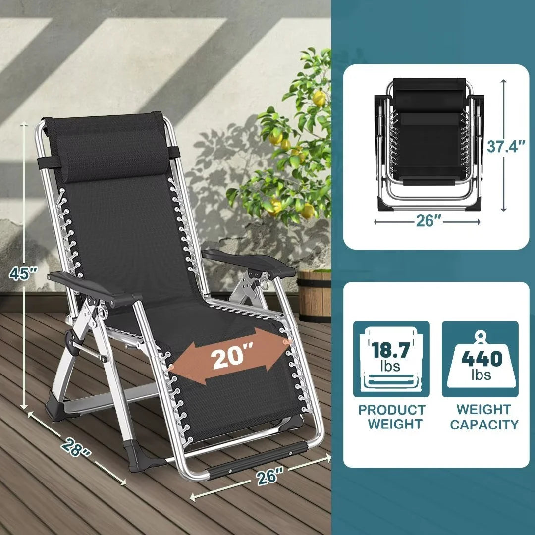 NAIZEA Zero Gravity Lawn Recliner Chairs, 2 Pack, Black