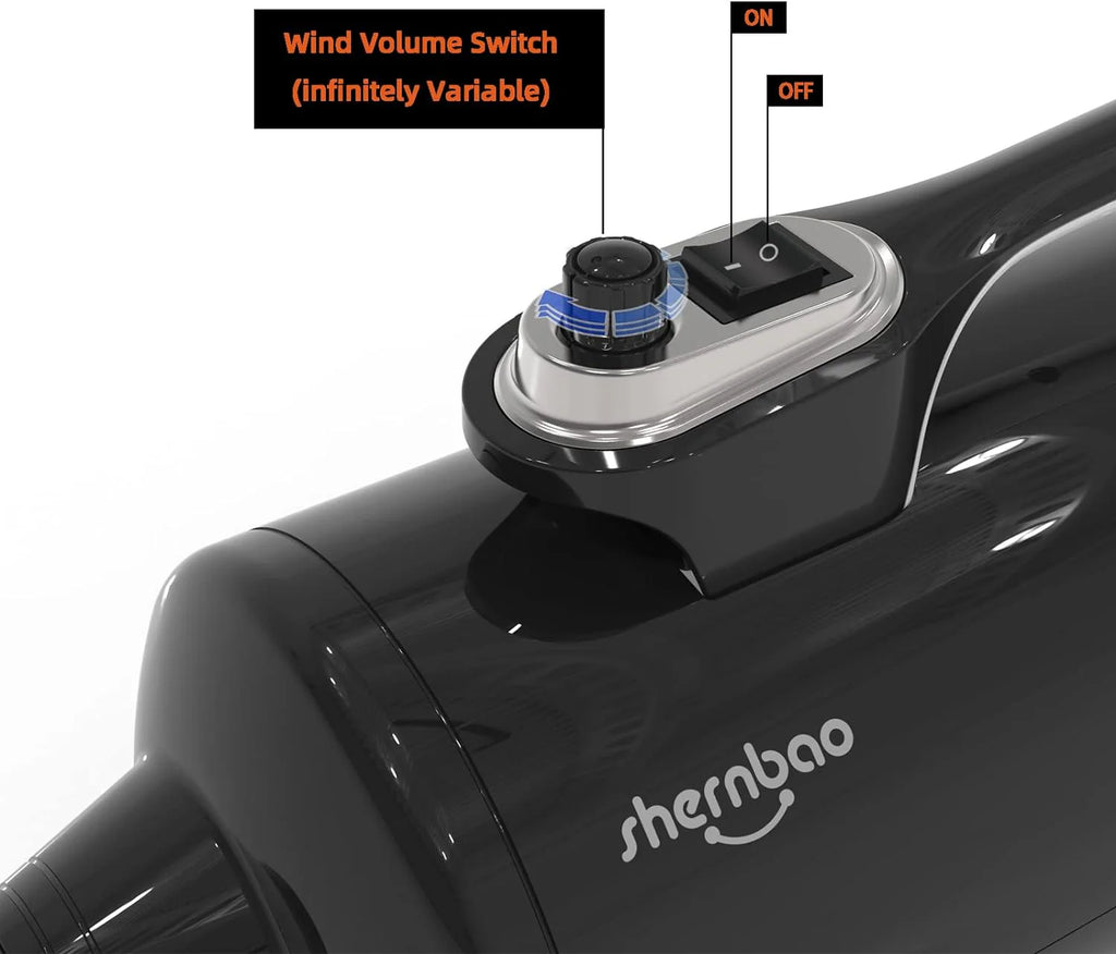 Shernbao Professional Dog Force Dryer, 6.0HP, Jet Black - DHD-2400T