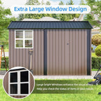JAXPETY 10 x 10 ft Outdoor Metal Storage Shed With Window And Lockable Door - Brown