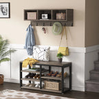 5-in-1 Entryway Hall Tree With Coat Rack, Shoe Bench, 7 Hooks, 3 Cubbies And 3-Tier Shoe Rack