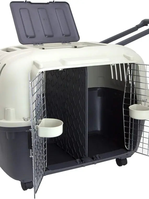 SportPet Designs XXX-Large Gray Rolling Plastic Dog Crate With Wire Door