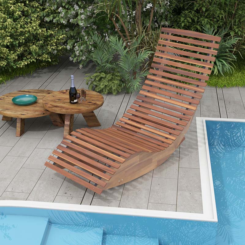 Acacia Wood Outdoor Patio Rocking Chair With Widened Slatted Seat And High Back