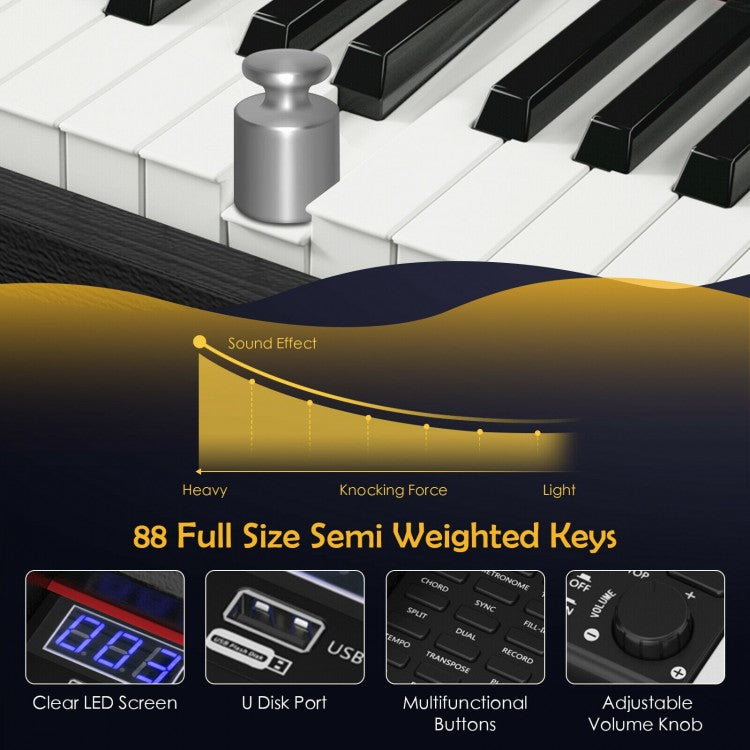 88-Key Full-Size Electric Piano Keyboard With Stand, 3 Pedals And MIDI Function