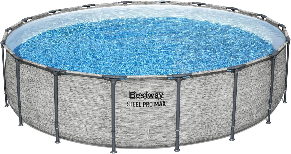 Steel Pro MAX 14 Foot x 48 Inch Round Steel Frame Above Ground Pool Set With 1,000 Filter Pump, Ladder And Cover - Gray
