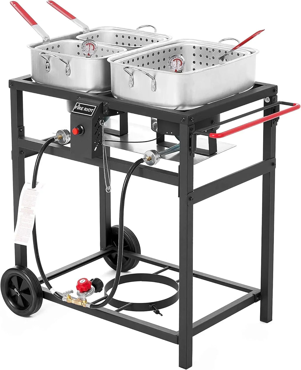 Propane Outdoor Double Burner Deep Fryer Cart With 2 18 qt Aluminum Pots And Frying Baskets
