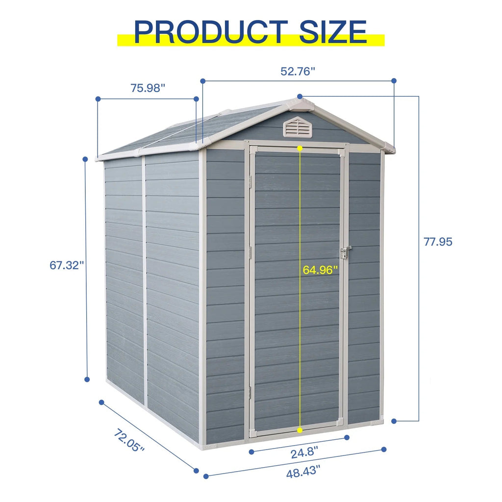 Seizeen Outdoor Resin Storage Shed, 41 Cu. Ft. / 306 Gal, Gray, 3 Doors With Floor
