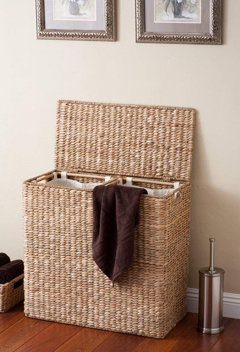 Sofia + Sam Oversized Divided Seagrass Hamper With 2 Canvas Liners, 28 x 14 x 27 Inches - 4602