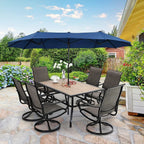 Patio Dining Set With Umbrella And 6 Sling Dining Swivel Chairs, 8-Piece - 60 x 37.4 x 28 Inches